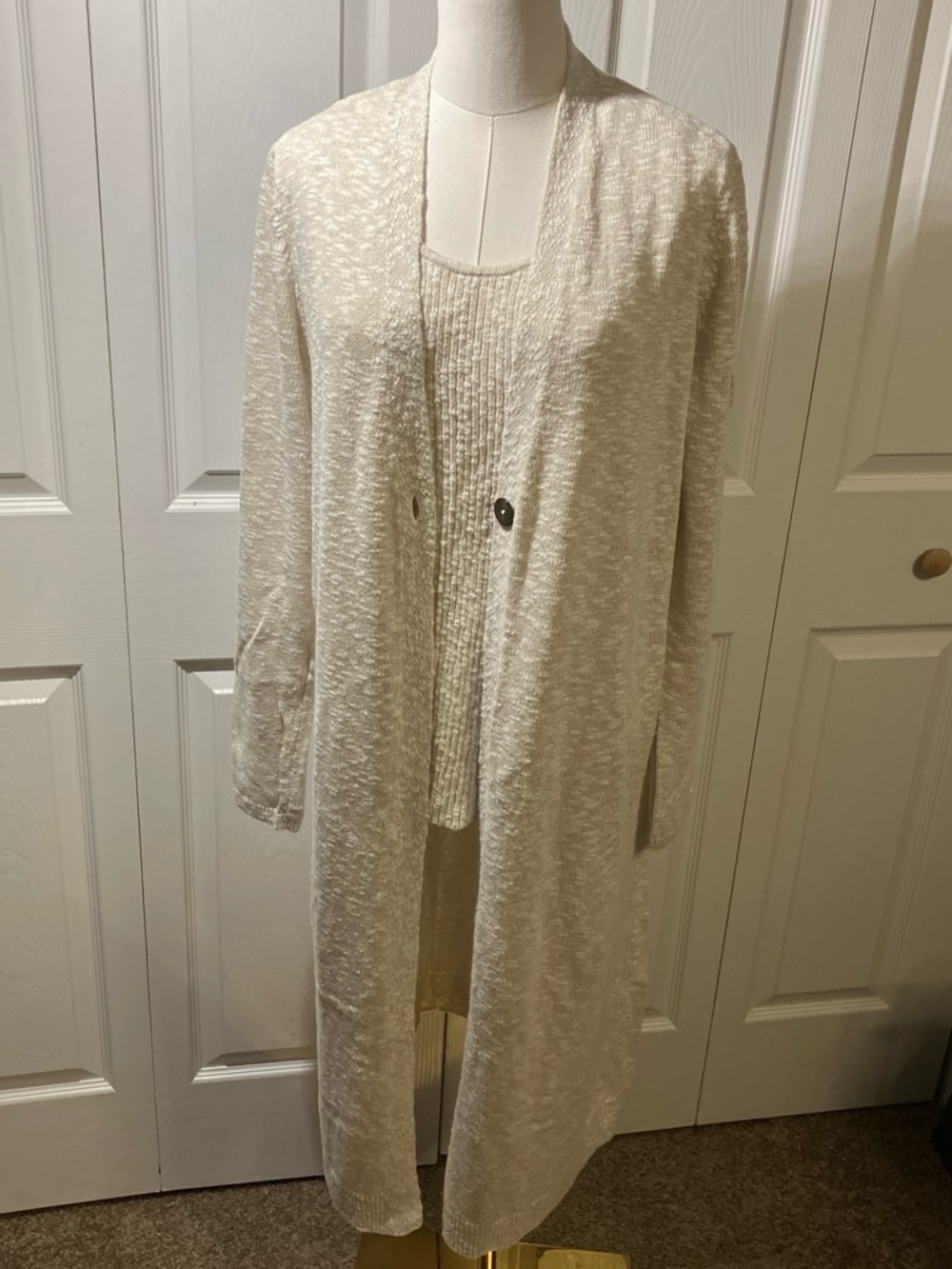 J Jill Women's Cream Lightweight Knit Cardigan and Tank Set